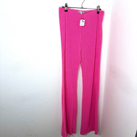 Fashion Nova Barbiecore Hot Pink Ribbed Tube Top Wide Leg Pants Matching Set L - Picture 5 of 8